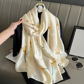 Resim Kadınlar için Vintage Esintili İpek Eşarp Pelerin - Çift Amaçlı Uzun Boyun Sarma & Şal, Çiçek Desenli ve Sarı, Akşam Gezileri İçin Nefes Alabilir Hafif, İlkbahar/Sonbahar Moda Aksesuarı, Dekoratif Atkı, Lüks Dokusu 