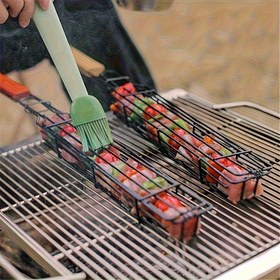 Resim 2 adet Yapışmaz Izgara Sepeti, Taşınabilir Metal Kömürle Izgara Aracı, Sebzeler ve Etler için Uygun, Açık Kamp, Piknik ve Yürüyüş için Mükemmel, BBQ Aksesuarları 