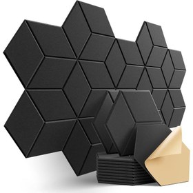 Resim 12 adet Kendinden Yapışkanlı Akustik Paneller 30.48cm x 25.4cm x 1.02cm - Y-Ayrılmış Tasarımlı Yüksek Yoğunluklu Ses Yalıtımlı Köpük, Alev Geciktirici, Gürültü Emici & Yankı Giderici (Siyah/Koyu Gri/Beyaz) 