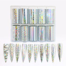Resim 10lu Tırnak Süsleme Folyosu Holografik Geometri Dizayn Nail Art Transfer Folyo Wnf-273 