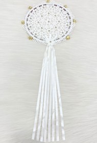 Resim ZEYMERADE Beyaz Çiçekli Parlak Taşlı Gelin Tefi, Düğün Kına Söz Sünnet Bekarlığa Veda Bride Zilli 25cm, 1 Adet 