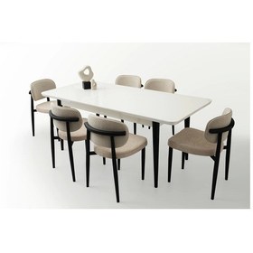 Resim Ortadan Açılır Büyüyen 90x160cm Beyaz Ahşap Salon Yemek Masa Krem Sandalye Takımı 6 Siesta Sandalyel Krem 