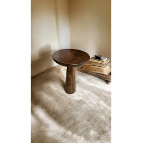 Resim Wood Wooden Ahşap Tekli Konik Mantar Yan Sehpa Modern Ceviz Renk Fiskos 