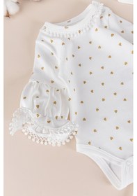 Resim Yaldızlı Kalp Desenli Bandanalı 3'lü Kız Bebek Takım 001 