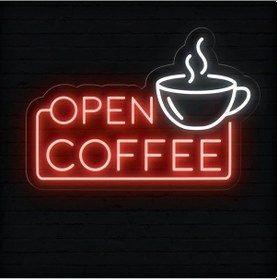 Resim Open Coffee Yazılı Ve Şekilli Neon Tabela Kırmızı 