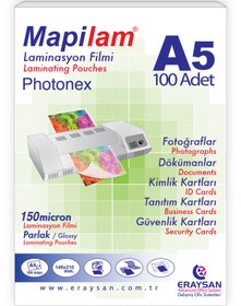 Resim MAPİLAM 150 MİCRON SICAK PHOTONEX LAMİNASYON FİLMİ (A5) 100 LÜ 