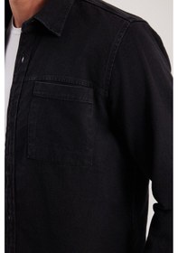 Resim Tudors Regular Fit Rahat Kesim Cepli Denim Düğmeli Yaka Siyah Kot Gömlek-34849 Siyah 