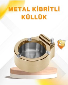 Resim Çakmak Entegreli Küllük Yeniden Doldurulabilir Metal Gövde 