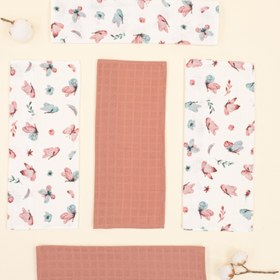Resim 5'li Omuz Mendili Set - Gül Kurusu Muslin - Kelebek 