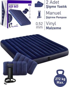 Resim The Wlue Çift Kişilik Şişme Yatak | Dahili Pompalı | 203X152X22CM | Kamp & Ev Kullanımı Için 