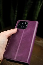 Resim Xiaomi Redmi Note 13 Pro 4G Hakiki Deri Cüzdanlı Kapaklı Kaliteli Lüks Cüzdan Kılıf Mor 