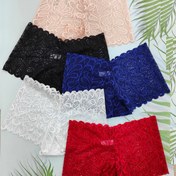 Resim 5'li Paket Kadın Dantel Detaylı Boyshort İç Çamaşırı - Şık Çiçek Desenli, Yumuşak Nefes Alabilir Kumaş, Karışık Renkler (Siyah/Mavi/Beyaz/Kırmızı) Günlük Konfor için Esnek Yarım-Şeffaf Külotlar, Zarif İç Giyim, İnce Dantel Detayları 