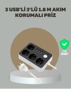 Resim Genel Markalar 4 Prizli 3 USB Portlu Anahtarlı Akım Korumalı Priz 