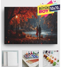 Resim Sayılarla Boyama Seti Numaralı Tuval Fırça Boya Dahil Kasnaklı Set 50x70 Cm - Sonbahar Göl Kenarı 