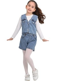 Resim ERDEM KIDS Kız Çocuk Pamuklu Jean Denim Düğmeli Kot yelek 