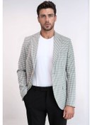 Resim Açık Gri Kazayağı Desenli Gold Renk Metal Düğmeli Slim Fit Erkek Blazer Ceket - Wessi Grey 