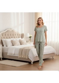 Resim Bonbon Kadın Jakarlı Açık Yeşil Renk Çiçek Desenli 3'lü Set Pijama Takımı Bb2312 Yeşil 