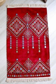 Resim Kilim Desenli Astarlı Lüks Seccade S1020 Krımızı Kırmızı 