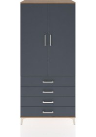 Resim Hyperion Dolap 2 Raflı 4 Çekmeceli Tek Askılı 88x44x195 Çam-a... Çam 