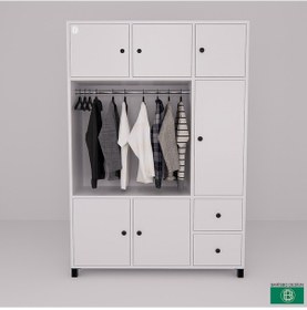 Resim Elbise Dolabı Beyaz 6 Kapaklı 2 Çekmeceli Askılı 