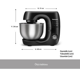 Resim Homend Profashion 3082H Stand Mikser Siyah 5.2 Litre 