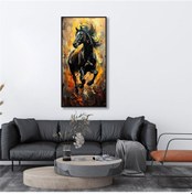Resim Yağlı Boya Dokulu Tablo Koşan Siyah At Siyah Çerçeveli U04038-178952 
