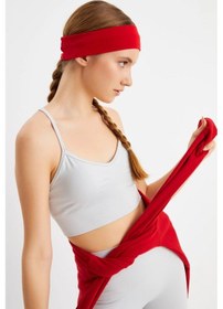 Resim Kadın %100 Pamuklu Penye, Kaymaz, Terletmez, Ultra Hafif, Spor Saç Bandı Bandana - Tek Ebat / Kırmızı Kırmızı 