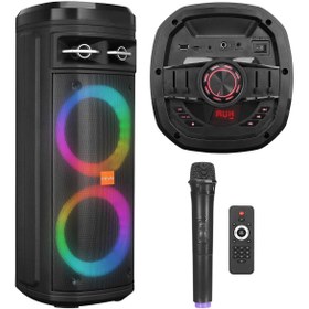Resim AKTİF SEYYAR ANFİ EL MİKROFONLU 30W BT\u002FUSB\u002FSD\u002FAUX\u002FFM\u002FMIC LEDLİ MİKADO MD-BT106 