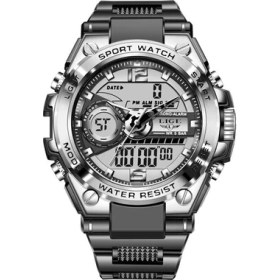 Resim Hanyang Gümüş Lıge Çift Diaplay Erkek Izle Moda 50 M Su Geçirmez Luminou Chronograph Tarih Açık Spor Saatler Adam Relogio Masculino (Yurt Dışından) 