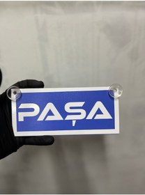 Resim Mavi Renk Üzeri Beyaz Renk Paşa Yazılı Vantuzlu Cam Süsü 