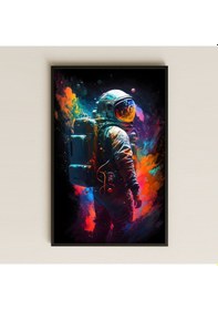 Resim Renk Patlamaları İçinde Astronot Temalı Pleksi Tablo - Kozmik Sanat Dekoru 