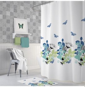 Resim Çiçek Desen Duş Perde Tek Kanat Banyo Perdesi, Küf Tutmaz Banyo Perdesi 180x200 Duş Perdesi Beyaz 