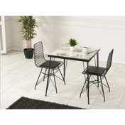 Resim TREND-FURNİTURE Nova Metal Ayak Telbeyaz Mermer Desen 2 Kişilk Masa Sandalye Takımı 