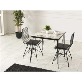 Resim TREND-FURNİTURE Nova Metal Ayak Telbeyaz Mermer Desen 2 Kişilk Masa Sandalye Takımı 