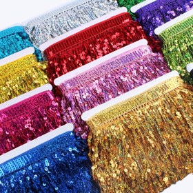 Resim 1-16cm Sequin Tassel Fringe Trim Latin Dans Kostümleri için - Canlı Renkler, Polyester Malzeme, DIY El Sanatları ve Dikiş Projeleri için Mükemmel, Latin Dans Kostümleri | Canlı Sequin Trim | Polyester Tassel Trim 