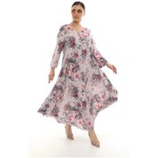 Resim Keten Büyük Beden Kırışmaz Kumaş Kadın Elbise Pudra 