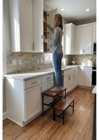 Resim Hier Dekoratif Masif Ahşap 2 Basamaklı Mutfak Merdiveni Mutfak Basamağı Tabure kahverengi 