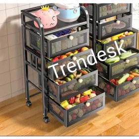 Resim Trendesk 4 Katlı Metal Siyah Çekmeceli Tekerlekli Patates Soğan Sepeti Sebze Meyve Sepeti Sebzelik 