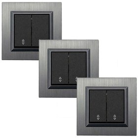 Resim Ovivo Quantum Metalik Siyah İkili Komütatör Vavien Anahtar İnox Çerçeve 3 Adet Quantum 