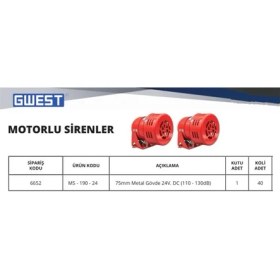 Resim GWEST MS-190 (24V) Metal Gövde Motorlu Siren 