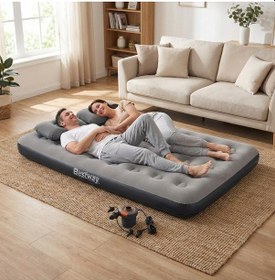 Resim Bestway Ultra Queen 2 Kişilik Şişme Yatak + Elektrikli Pompa ve Yastık Hediyeli - Gri 191x137x22 CM - 671GZ BW145 