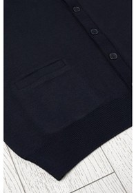 Resim Woolen World Cepli V Yaka Battal Büyük Boy Düğmeli Yünlü Triko Yelek Lacivert 