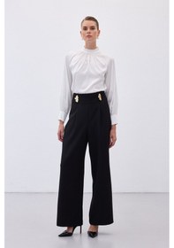 Resim Sateen Bel Aksesuarlı Pantolon - Siyah-136488 Siyah 
