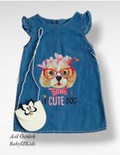 Resim Lomix kids Kız Bebek Çocuk Köpekli Kot Salopet Elbise Jean Çanta Hediyeli Jile 