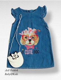 Resim Lomix kids Kız Bebek Çocuk Köpekli Kot Salopet Elbise Jean Çanta Hediyeli Jile 