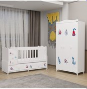 Resim Melina Bebek Odası Yıldız 3 Kapaklı Dolap - Denizci Beyaz 