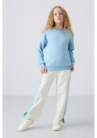 Resim Tommy Life Açık Mavi Pamuklu İçi Tüylü Yumuşak Dokulu Oversize Nakışlı Kız Çocuk Sweatshirt - 75150 Açık Mavi 