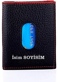Resim Anı Yüzük Twelve Hakiki Deri Patlı Kartlık Cüzdan Siyah-kırmızı Detaylı Siyah 