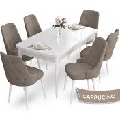Resim Canisa Concept Nev Serisi 80 x 132 cm Açılabilir Beyaz Mutfak Masa Takımı 6 Sandalye Gold Halkalı 