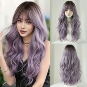 Resim 1pc 7JHH WIGS Kadın Elegant Loose Curly Ombre Ash Mor Sentetik Peruk, 60.96 cm, Yüksek Yoğunluk 150%, Isıya Dayanıklı, Gül Ağı File, Günlük ve Parti Kullanımı için, Cadılar Bayramı Kostüm Peruk 